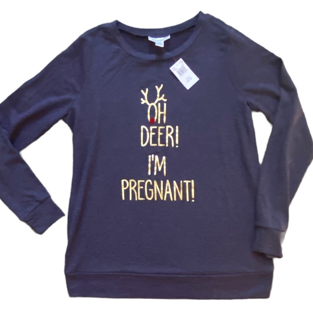 ‘Oh Deer! I’m Pregnant!’ Motherhood Maternity Reveal Tunic Top Stretch! Medium - Picture 1 of 4